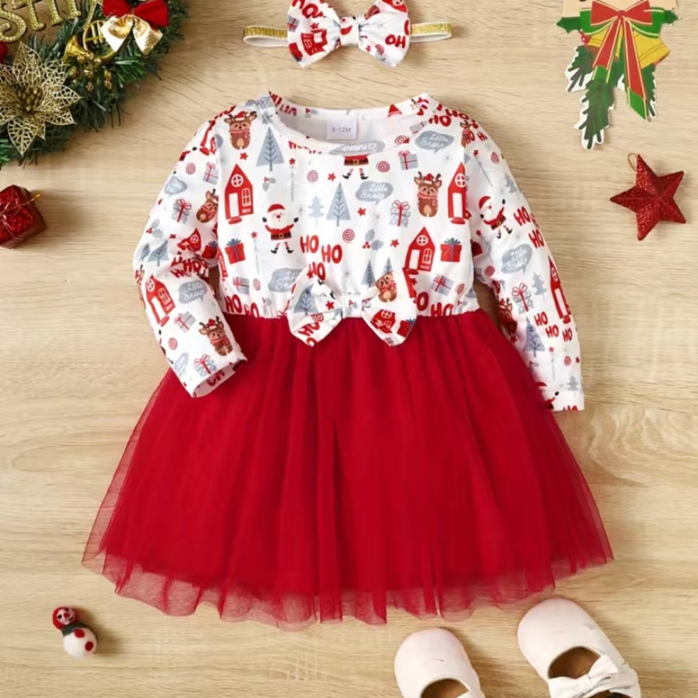🆕 Sweet Christmas / Santa fit and flare long sleeve dress w/ matching he…